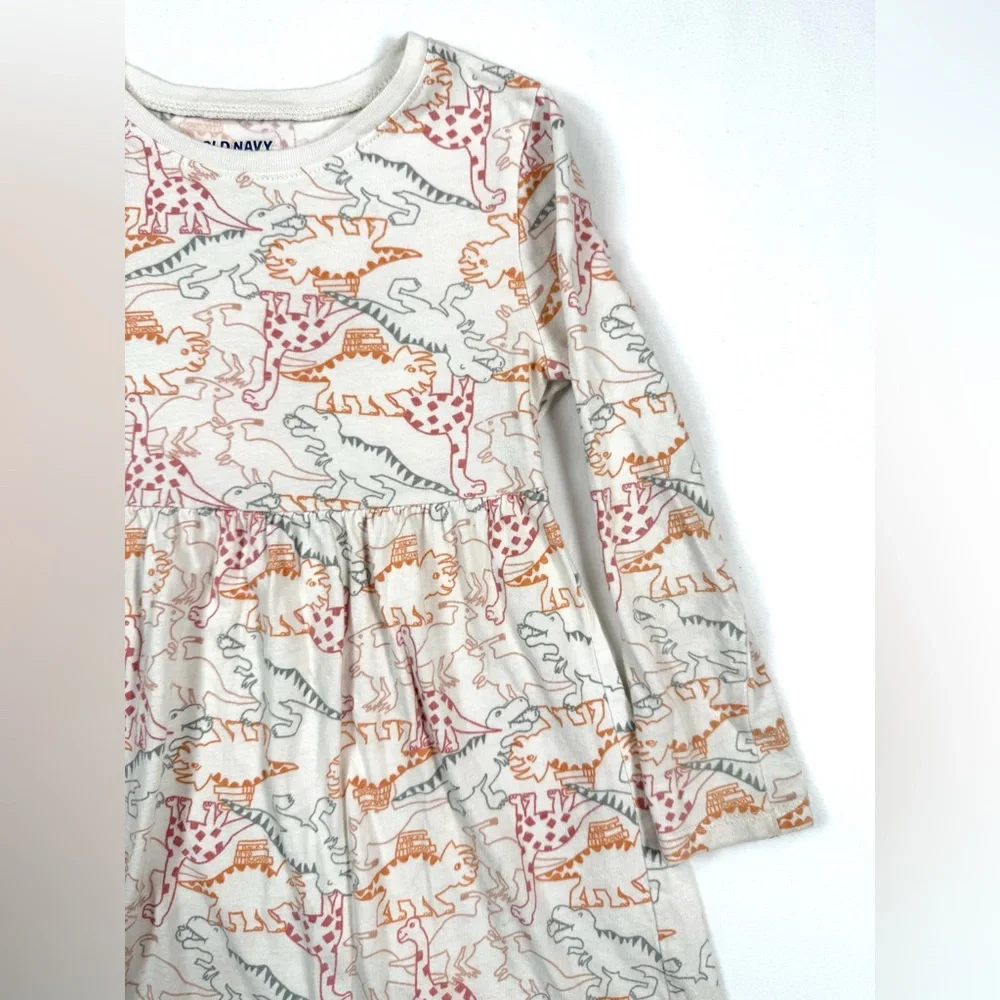 OLD NAVY Girls Long Sleeve Dino Print Dress‎ 5T Playful Twirl Knit Cute Everyday